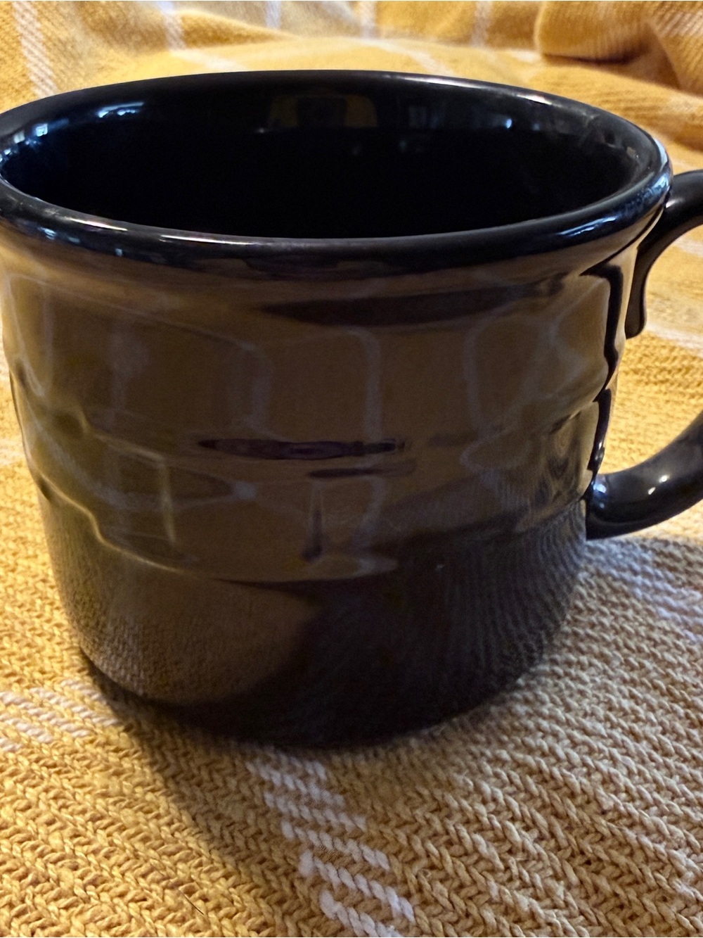 Longaberger Black Glossy Ceramic Mug with Subtle Weave Texture